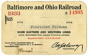 B&O Railroad Pass from 1933